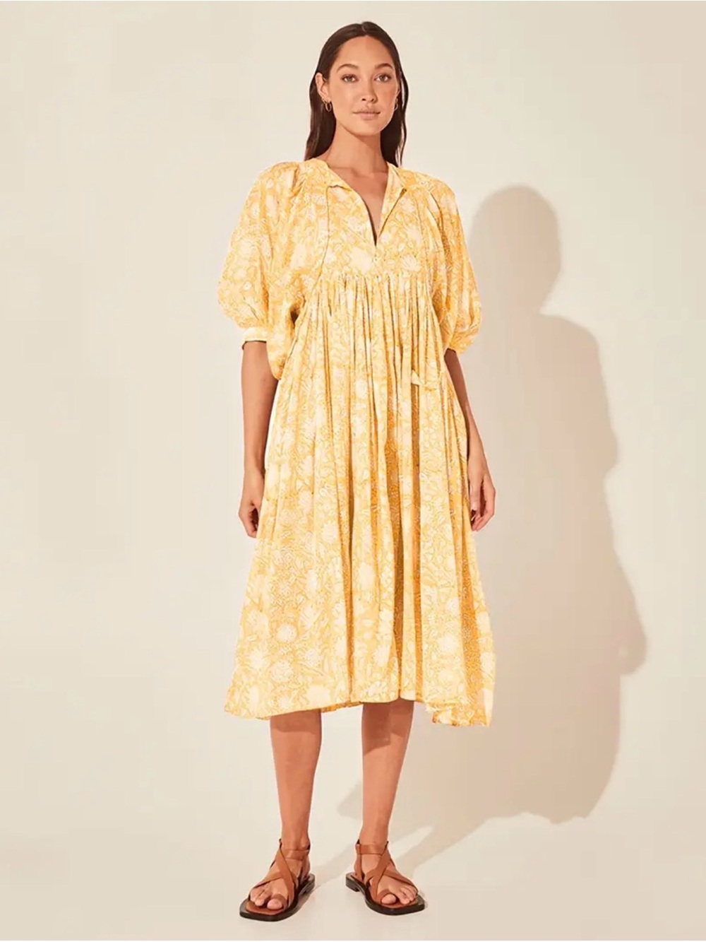Yellow Floral Midi Dress XL